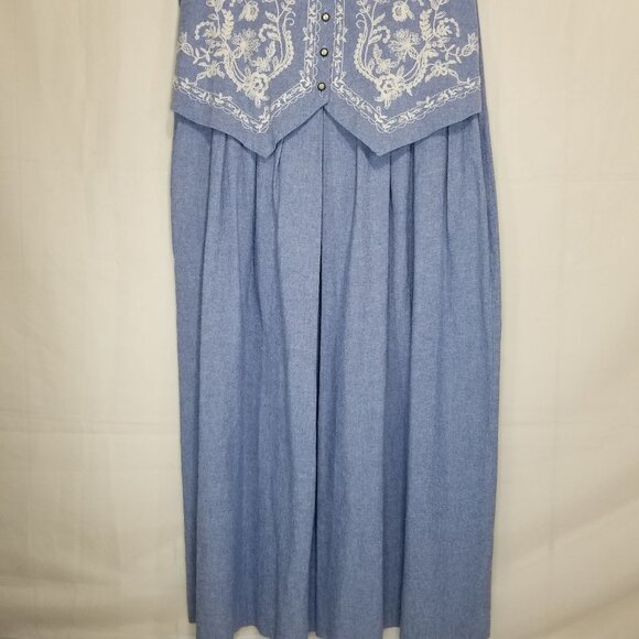 Vintage LANZ Embroidered Cottagecore Prairie Dress Blue Size 14 Pleated Skirt - Picture 5 of 11